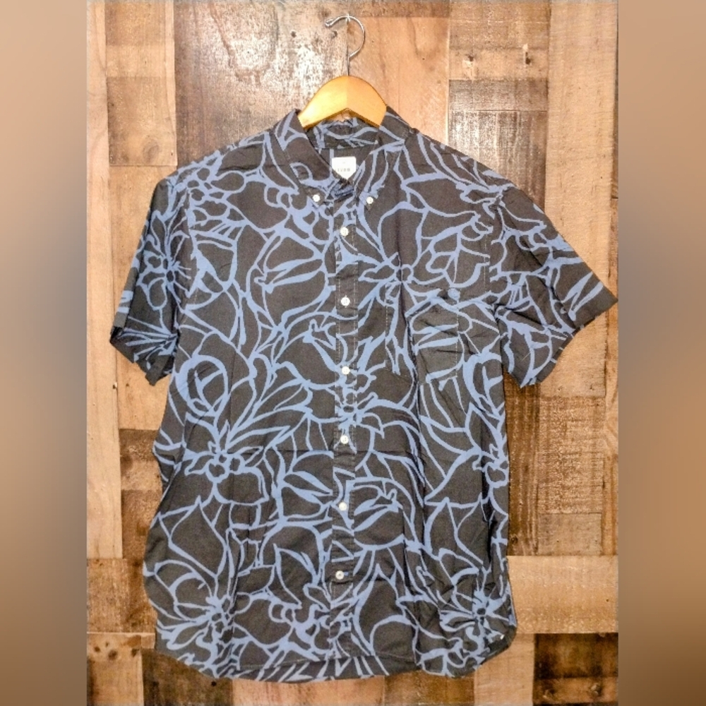 GAP Lived In Gray Blue Short Sleeve Button Front Mens Floral Print Shirt Size XL